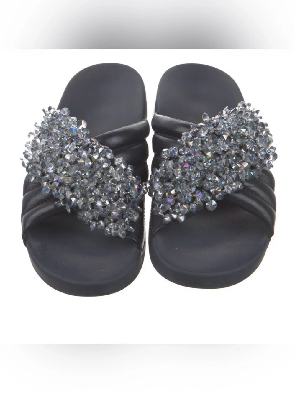 Tory Burch Crystal-Embellished Slide Sandals Sz8 - Blue